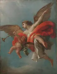 Roman School, Untitled, ANGEL WITH TRUMPET, oil on canvas