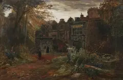 John A. Macwhirter, Gentleman and Dog at Country House, Oil on canvas