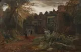 John A. Macwhirter, Gentleman and Dog at Country House, Oil on canvas