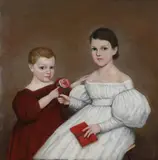 Untitled by American School, PORTRAIT OF TWO CHILDREN WITH ROSE AND OPEN BOOK, oil on canvas, sold Jun 2007
