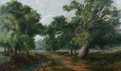 Henry Harris, Elk in a Forest Clearing, Oil on canvas