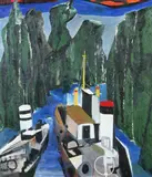 May Janko, Tugboats, Oil on canvas
