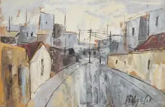 Ohuly, Street Scene, Oil on paper