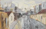 Ohuly, Street Scene, Oil on paper