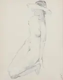 Gertrude Scheitzer, Reclining Female Nude, Crayon on paper