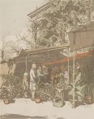 Jan C. Vondrouš, Flower Market, Color etching - Plate: 13 1/2 in. x 9 3/4 in