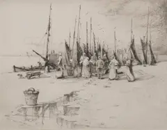 Jackson Simpson, Untitled, THE LITTLE MARKET STONEHAVEN, signed in pencil and titled lower margin. - Plate: 6 1/4 in. x 8 in