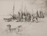 Jackson Simpson, Untitled, THE LITTLE MARKET STONEHAVEN, signed in pencil and titled lower margin. - Plate: 6 1/4 in. x 8 in