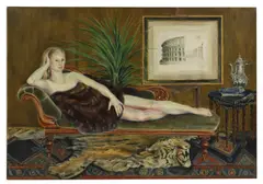 Betti Franceschi, Untitled, in front of a taxidermy tiger oil on canvas 128 x 189cm