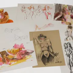 Untitled by Peter Collins, pen and ink and watercolour 37 x 51cm and similar, sold Jul 2024