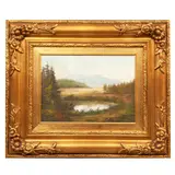 G. Martínez, Paisaje con lago, Óleo sobre tela