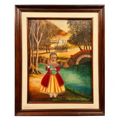 Agapito Labios, Niña con vestido rojo, Óleo sobre tela