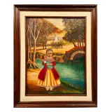 Agapito Labios, Niña con vestido rojo, Óleo sobre tela