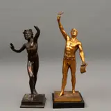 Fauno y Heraldo, SIGLO XX, Bronce y antimonio; patinados en color marrón y dorado; uno con base de mármol negro