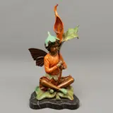 Hada, SIGLO XX, Bronce, patinado policromado; base de mármol negro