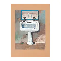 Ignacio Iturria, Lavabo con espejo, litografía sobre papel corrugado 47 / 60