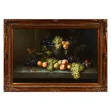 L. Barret, Bodegón con uvas y duraznos, Óleo sobre tela