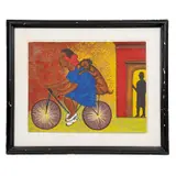 Rodolfo Morales, Niña con perro en bicicleta, Serigrafía