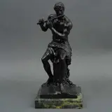 Pan Tocando la Flauta*, FRANCIA, SIGLO XX, Bronce, patinado en color marrón; base de mármol verde