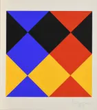 Max Bill, vier sich durchdringende farben, 1968, Farbserigrafie auf Velin
