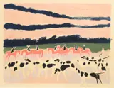 André Brasilier, Chasse a courre, Farblithografie auf ARCHES (Wasserzeichen)