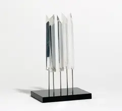 "Energetische Plastik" by Adolf Luther, 1984, Plexiglas und Stahl auf schwarzlackierter Holzplatte., sold Sep 2018