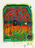 Auktion 414, Los 719 by Friedensreich Hundertwasser, 1968, Farbserigrafie und Metallprägungen auf C.M.FABRIANO (Wasserzeichen), sold Jun 2018