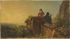 Carl Spitzweg, "Im Klostergarten", Öl auf Papier