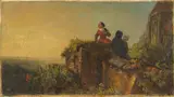 Carl Spitzweg, "Im Klostergarten", Öl auf Papier