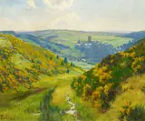 Frühlingslandschaft mit Blick auf Burg Reifferscheid by Fritz von Wille, Öl auf Leinwand, sold May 2018