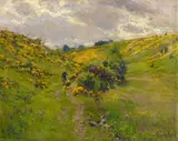Heimkehrender Schäfer im blühenden Ginsterfeld bei Reifferscheid by Fritz von Wille, Öl auf Leinwand, sold May 2018
