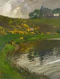 Studie am Weinfelder Maar mit Blick auf die Kapelle by Fritz von Wille, Öl auf Leinwand, sold May 2018