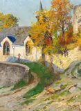 Herbstudie mit Blick auf die Kerpener Burgkapelle by Fritz von Wille, Öl auf Leinwand, sold May 2018