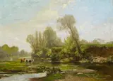 Fritz von Wille, Frühlingsmorgen an der Aue bei Düsseldorf, Öl auf Leinwand