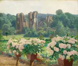Fritz von Wille, Blühende Hortensien im Klostergarten Villers-la-Ville, Öl auf Leinwand