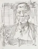Selbstbildnis mit Statuette by Oskar Kokoschka, 1966, Kreidelithografie auf BFK RIVES (Wasserzeichen), sold Apr 2018