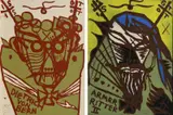 Jonathan Meese, Konvolut von 2 Holzschnitten, 2005, Jeweils: Farbholzschnitt auf Somerset England (Wasserzeichen)