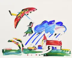 der fliegende Robert by Otmar Alt, 1984, Farblithografie auf Velin, sold Oct 2018