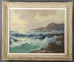 Ensel Salvi, Coastal Scene at Sunset, Oil on canvas
