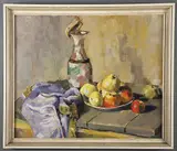 Ernst Pfau, Still Life with Vase and Fruit, Oil on artist board