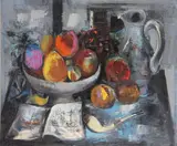 Luis Molné, Still Life with Fruit and Pitcher, Oil on canvas