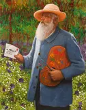 Michael Garland, Monet with Mail in Garden, 1998, Oil on cold press illustration board, unframed