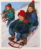 Michael Garland, Children Sledding at Christmas, 1995, Acrylic on cold press illustration board, unframed