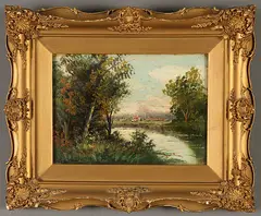 Henri Catrou, Landscape with Village, Oil on wood panel