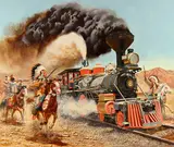 Harry Schaare, Indians Attack the Iron Horse, 1982, Oil on Masonite, unframed