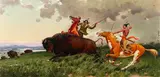 Ivan Akimovich Sushchenko, Indians Hunting Buffalo, 1998, Oil on Masonite, unframed