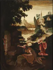 The Penitent Saint Jerome by Joachim Patinir, Oil on wood panel, offered May 2012