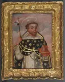 Cuzco School, St. Dominic, Oil on wood panel with extensive gold highlights