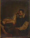 Victor Dumas, Man Sitting Next to an Amputee, Oil on wood panel