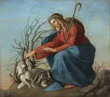 Christ the Good Shepherd by German School, 1917, Oil on tin, offered May 2012